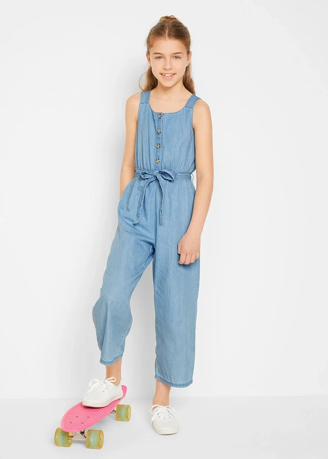 Combinaison en jean 100% coton, Couleur: bleu clair denim