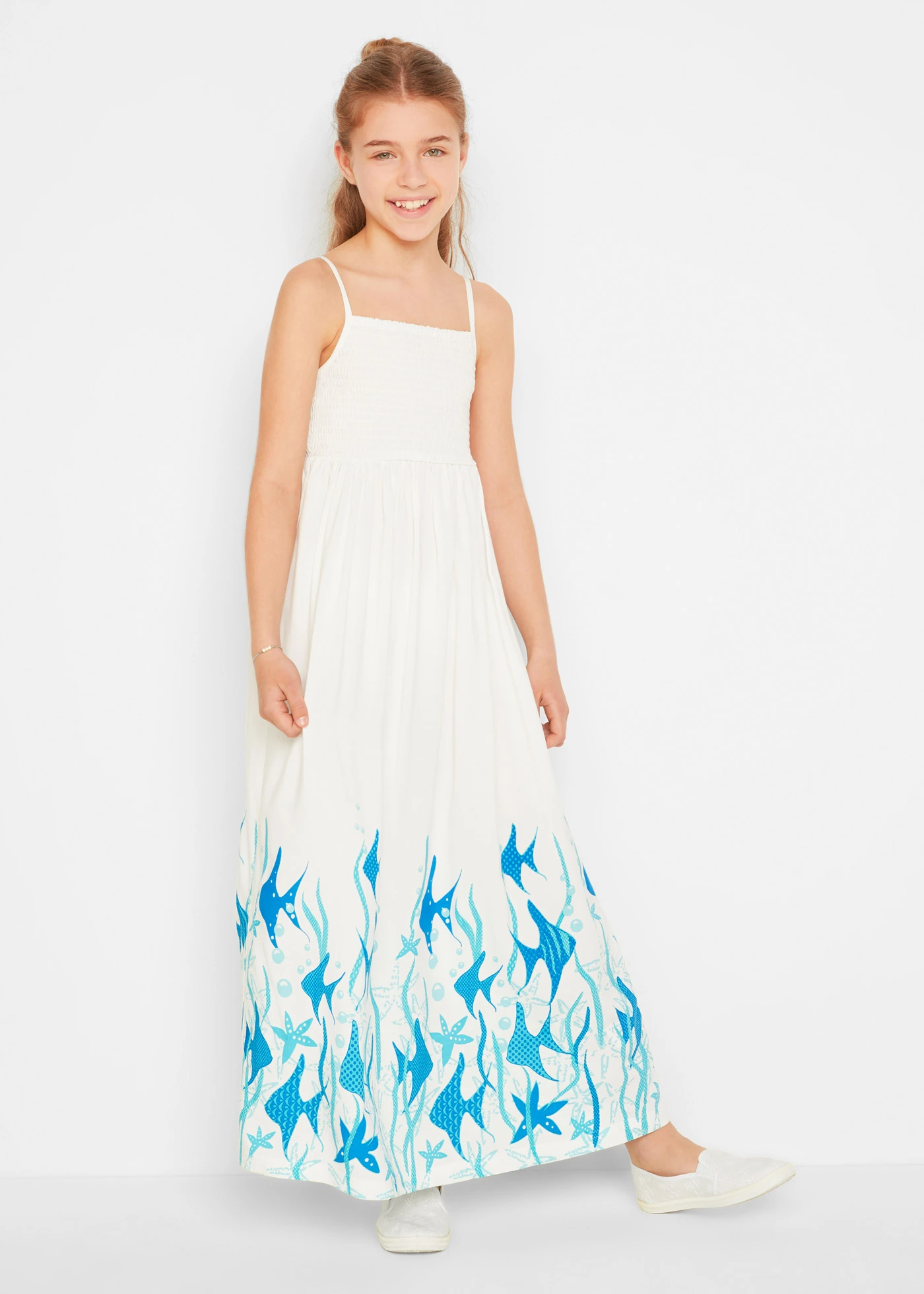 Robe longue en viscose fluide • blanc-bleu océan • product-page.page-title-suffix