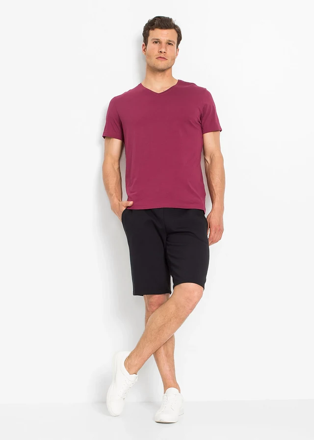 T-shirt met V-hals (set van 3), Kleur: kobaltturkoois+rododendronrood+antraciet gemêleerd
