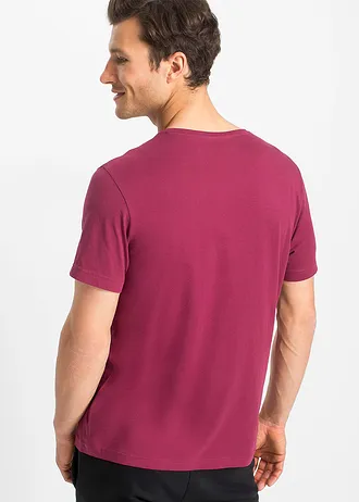 T-shirt met V-hals (set van 3), Kleur: kobaltturkoois+rododendronrood+antraciet gemêleerd