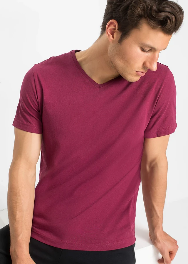 T-shirt met V-hals (set van 3) • kobaltturkoois+rododendronrood+antraciet gemêleerd • product-page.page-title-suffix
