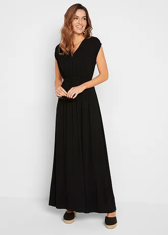 Jersey maxi jurk met viscose, Kleur: zwart
