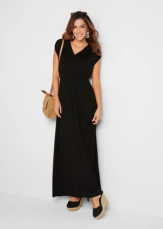 Jersey maxi jurk met viscose, Kleur: zwart