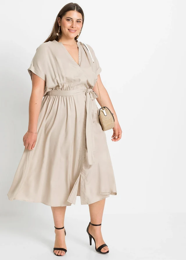 Robe-chemise en viscose fluide, Couleur: beige