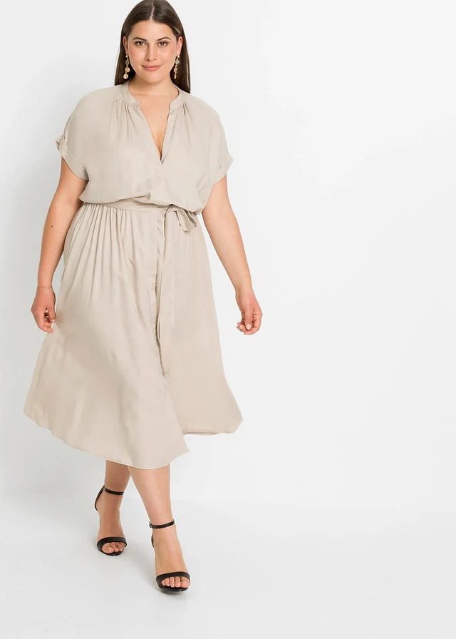 Robe-chemise en viscose fluide, Couleur: beige