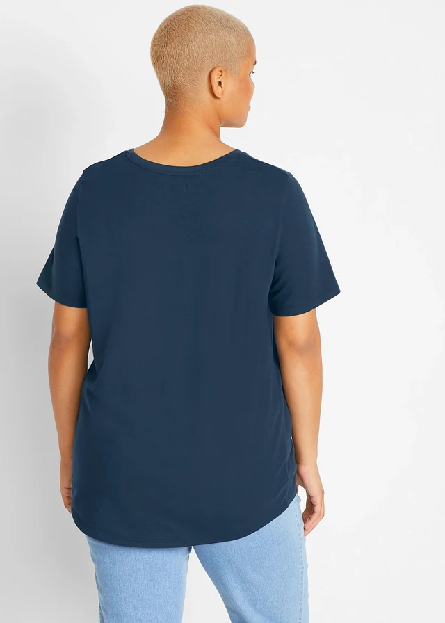 Katoenen T-shirt met maritieme print, Kleur: donkerblauw met print