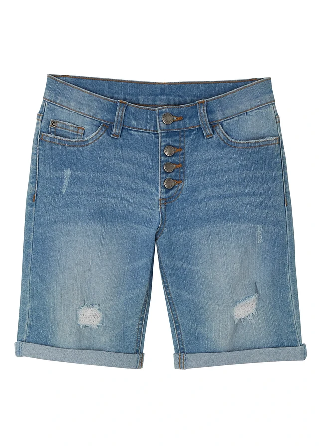 Meisjes stretch jeans short, mid waist