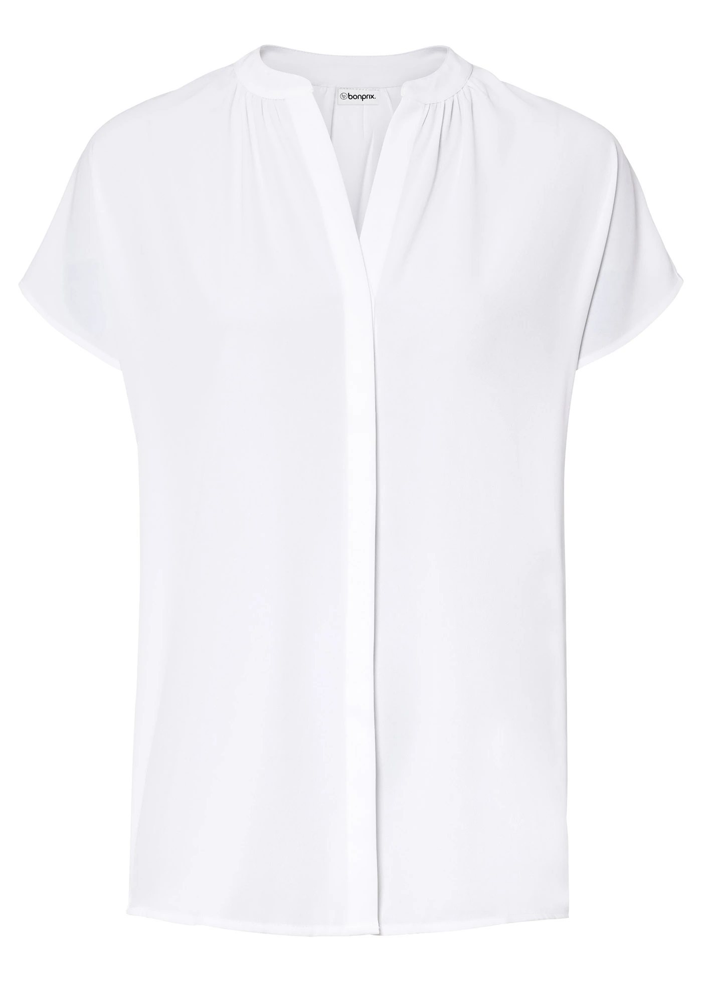 Bluză cu mâneci scurte, cu bandă de nasturi acoperită • alb • magazin bonprix
