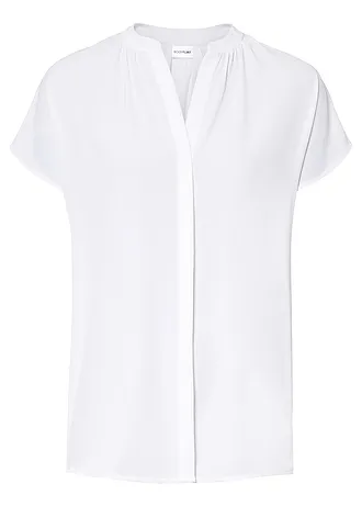 Blouse met korte mouwen en blinde knoopsluiting, Kleur: wit