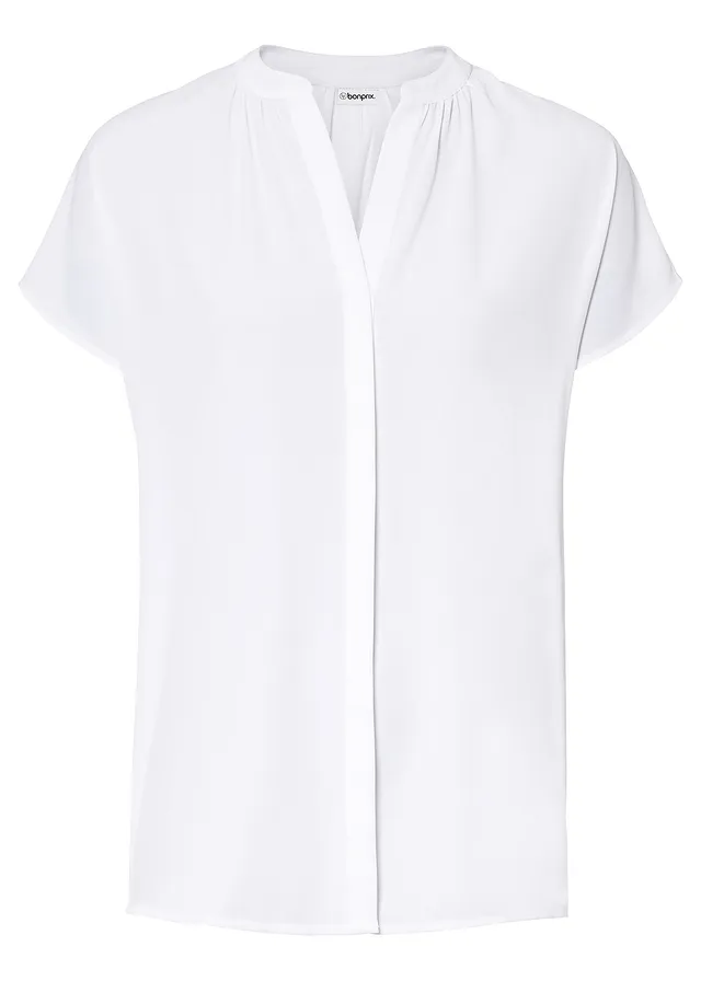 Bluză cu mâneci scurte, cu bandă de nasturi acoperită • alb • magazin bonprix