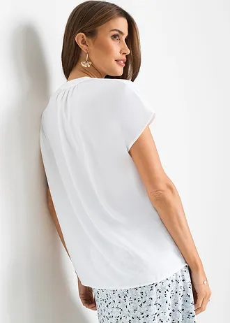 Blouse met korte mouwen en blinde knoopsluiting, Kleur: wit