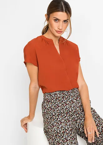 Chemisier manches courtes à boutonnage invisible • rouille • Boutique bonprix