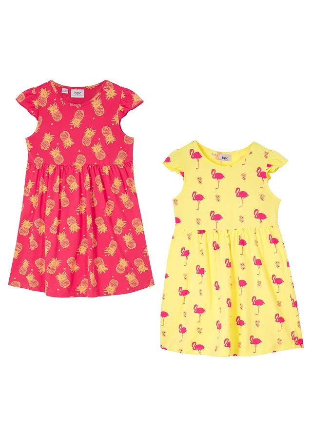 Lot de 2 robes en jersey 100% coton • citron pastel + rose hibiscus • product-page.page-title-suffix