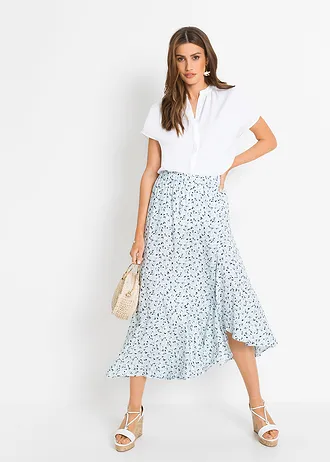 Blouse met korte mouwen en blinde knoopsluiting, Kleur: wit