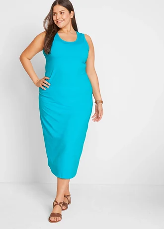 Lot de 2 robes longues 100% coton, Couleur: bleu caraïbes uni+bleu foncé uni