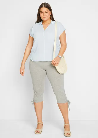 Lot de 2 leggings corsaire avec fronces, Couleur: noir + gris clair chiné