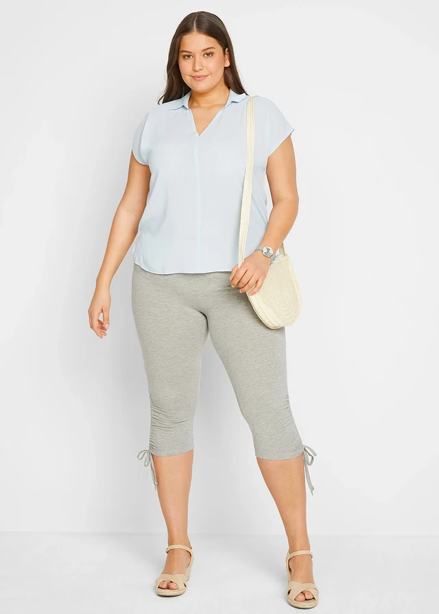 Lot de 2 leggings corsaire avec fronces, Couleur: noir + gris clair chiné