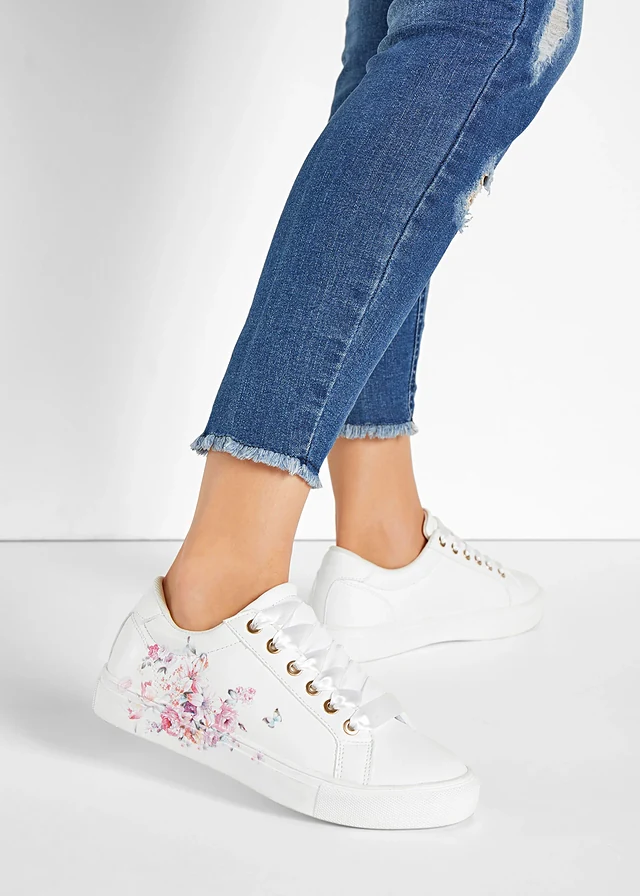 Sneakers met bloemenprint, Kleur: wit gebloemd