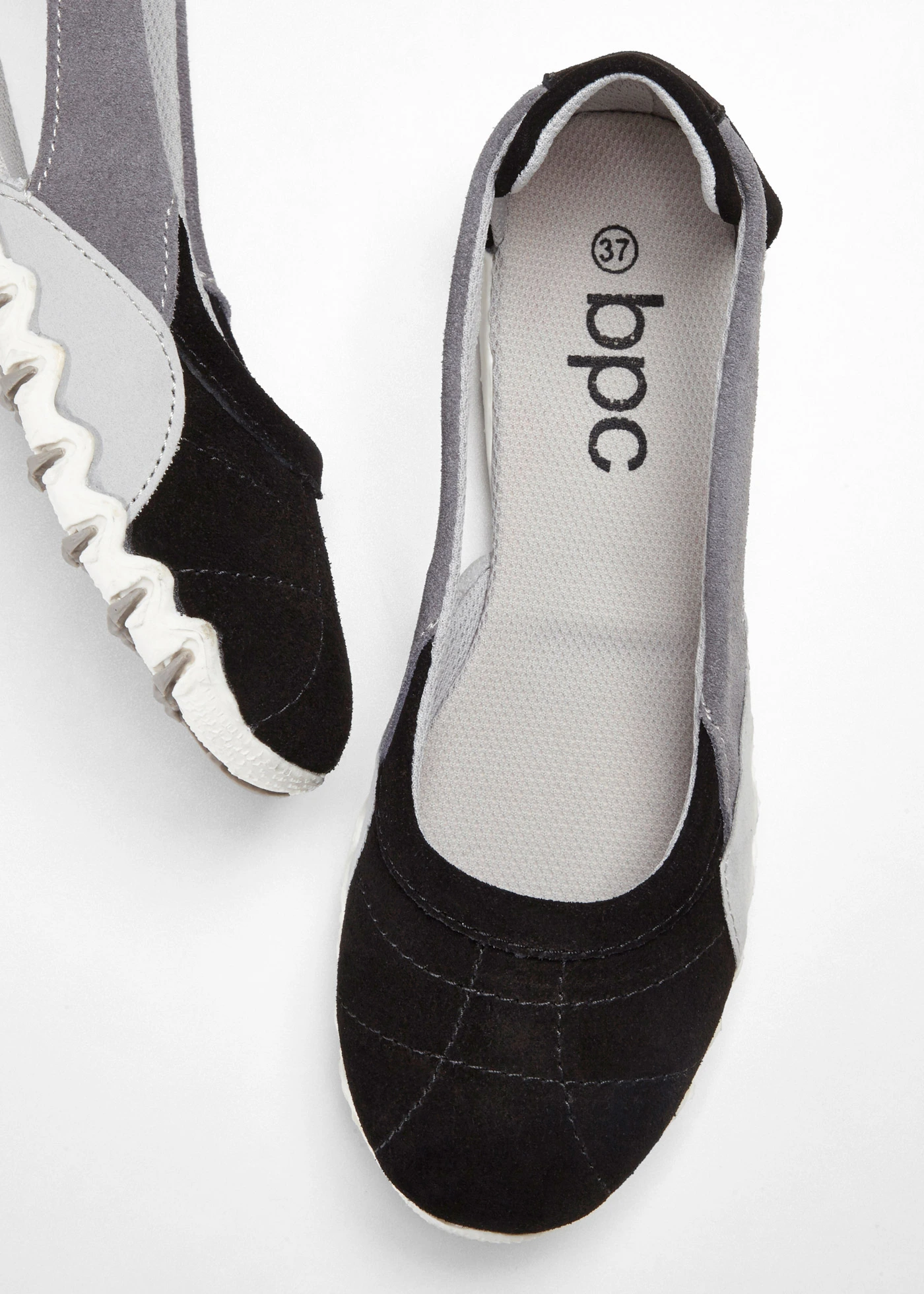 Baleríny z velurové kůže • černo-šedobéžová • bonprix obchod