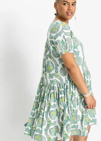 Úpletové šaty ze splývavé směsi viskózy s elastanem • bílo-tyrkysová s kašmírovým vzorem plus size • bonprix obchod