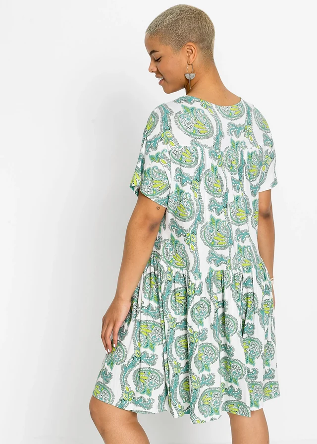 Robe fluide en jersey viscose, Couleur: blanc/turquoise paisley
