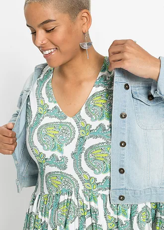 Úpletové šaty ze splývavé směsi viskózy s elastanem • bílo-tyrkysová s kašmírovým vzorem plus size • bonprix obchod