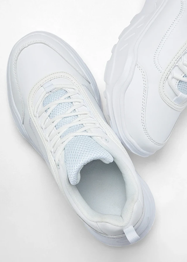 Chunky sneakers met een lichte zool, Kleur: wit