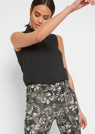 Legging 3/4 en coton extensible • noir-blanc floral • Boutique bonprix