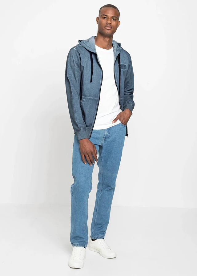 Sweat zippé à capuche, aspect délavé • bleu used • product-page.page-title-suffix
