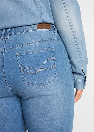 Stretch jeans mid waist, straight, Kleur: lichtblauw denim used