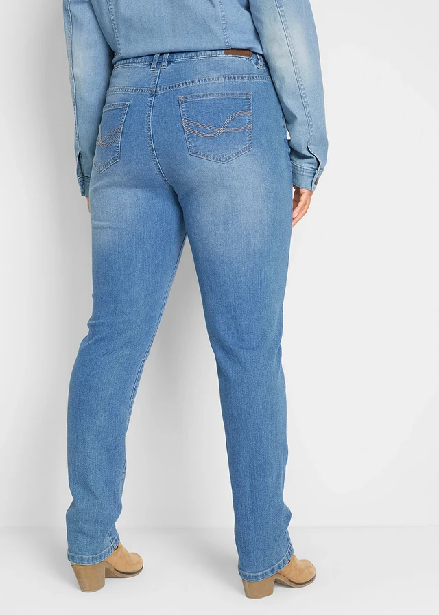 Jean droit taille mi-haute, extensible, Couleur: bleu clair used