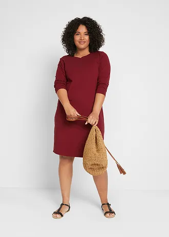 Accentuerende jersey jurk (set van 2), Kleur: antraciet gemêleerd+robijnrood