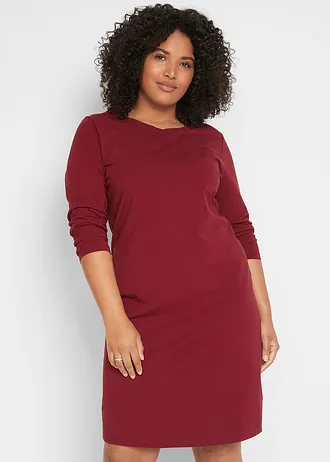 Accentuerende jersey jurk (set van 2), Kleur: antraciet gemêleerd+robijnrood