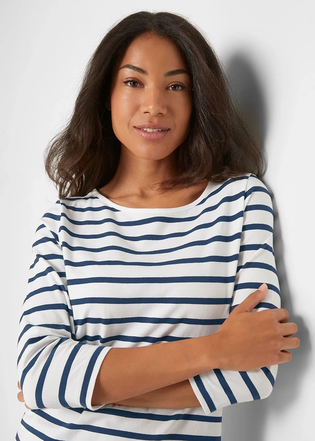 T-shirt manches longues coton • blanc/bleu foncé rayé • product-page.page-title-suffix