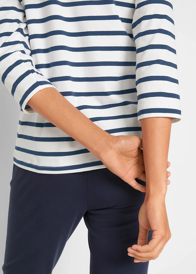 T-shirt manches longues coton • blanc/bleu foncé rayé • product-page.page-title-suffix