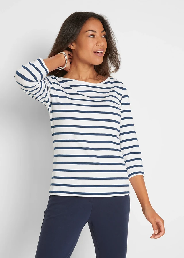 T-shirt manches longues coton • blanc/bleu foncé rayé • product-page.page-title-suffix