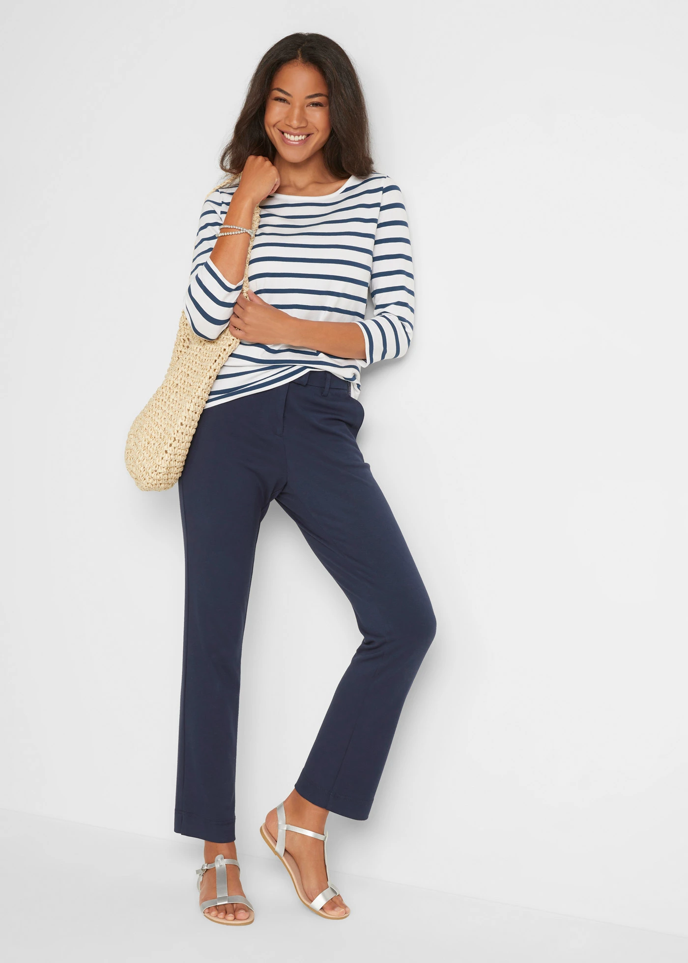 Shirt met 3/4 mouwen • wit-donkerblauw gestreept • bonprix online shop