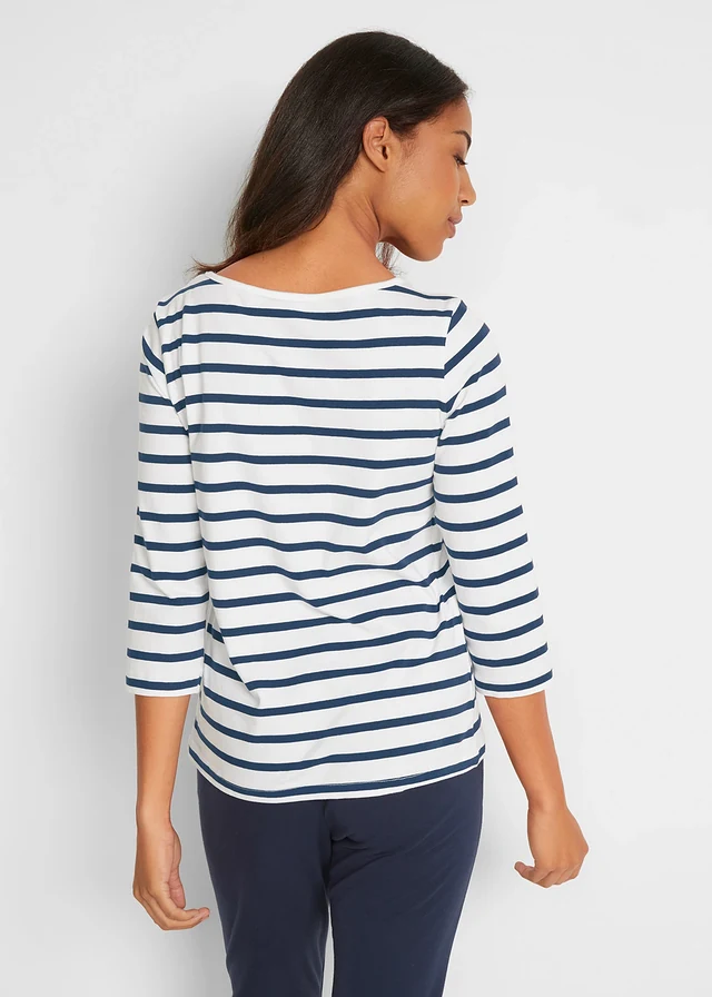 T-shirt manches longues coton • blanc/bleu foncé rayé • product-page.page-title-suffix