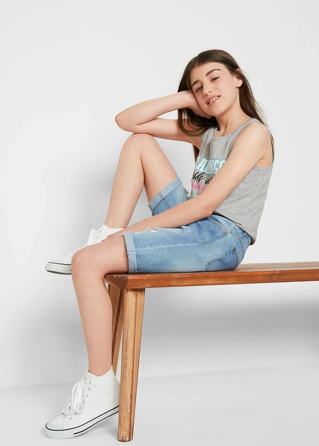 Meisjes stretch jeans short, mid waist • blue bleached • product-page.page-title-suffix