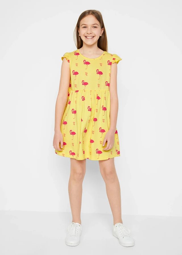 Lot de 2 robes en jersey 100% coton, Couleur: citron pastel + rose hibiscus