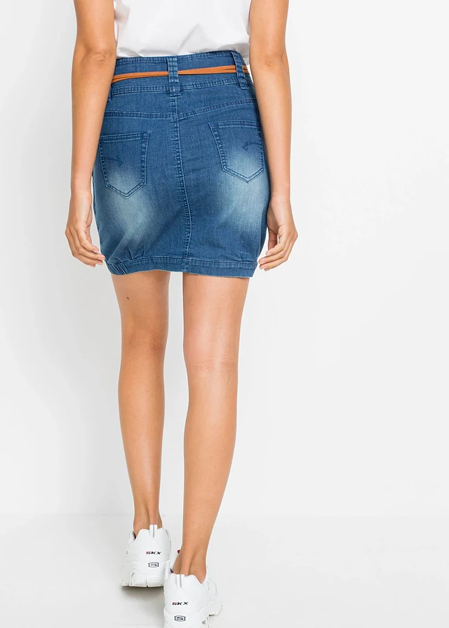 Spijkerrok met ceintuur, Kleur: blauw denim