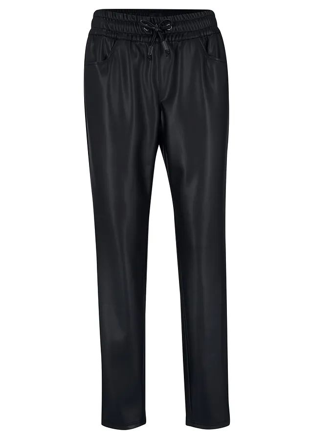 Pantaloni cu elastic și șiret în talie din imitație de piele