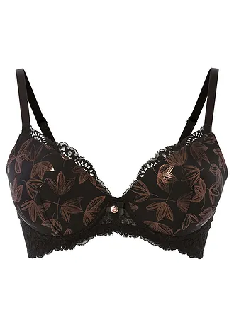 Vyztužená podprsenka s kosticemi a lesklým efektem, barva: černá - měděná