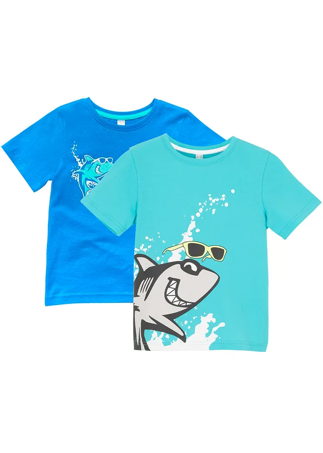 Kinderen T-shirt (set van 2) van biologisch katoen, Kleur: aqua+gletsjerblauw