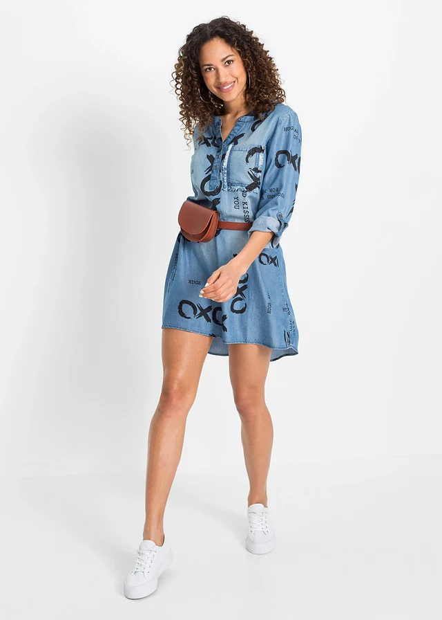 Jurk van soepel Lyocell, Kleur: blauw denim gedessineerd