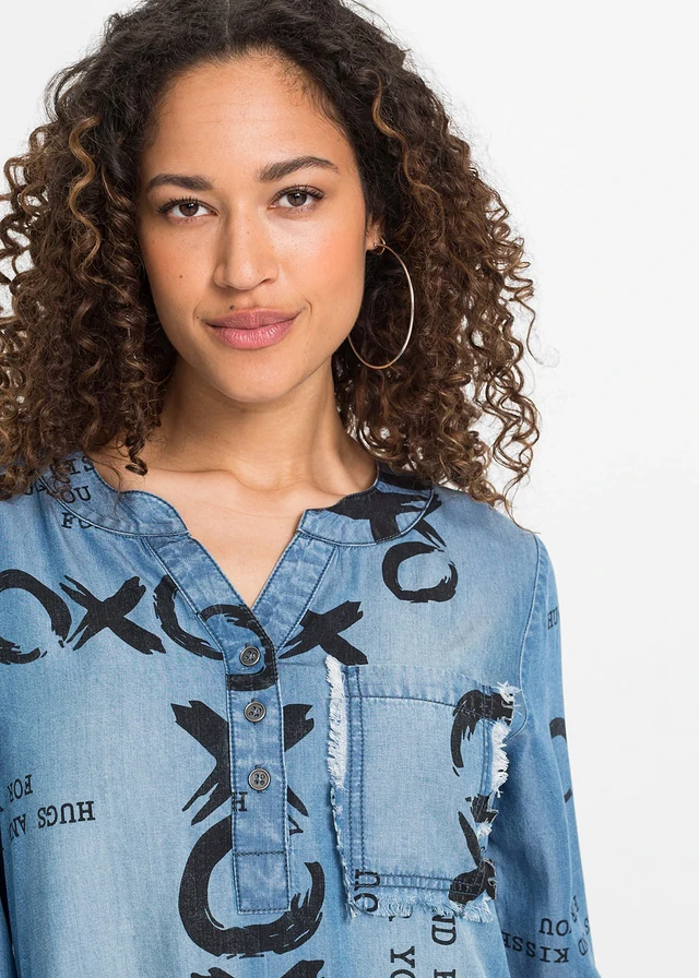 Jurk van soepel Lyocell • blauw denim gedessineerd • product-page.page-title-suffix