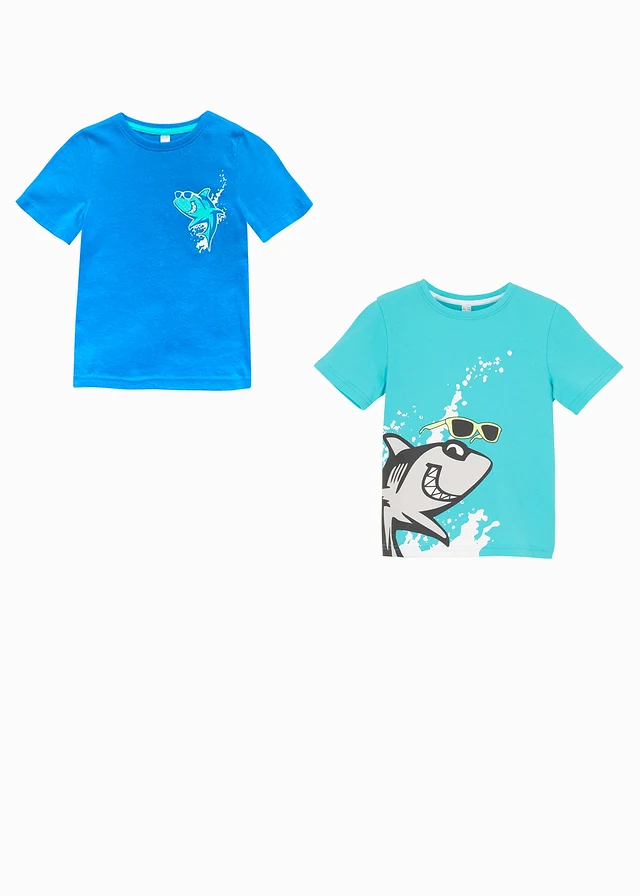 Kinderen T-shirt (set van 2) van biologisch katoen, Kleur: aqua+gletsjerblauw
