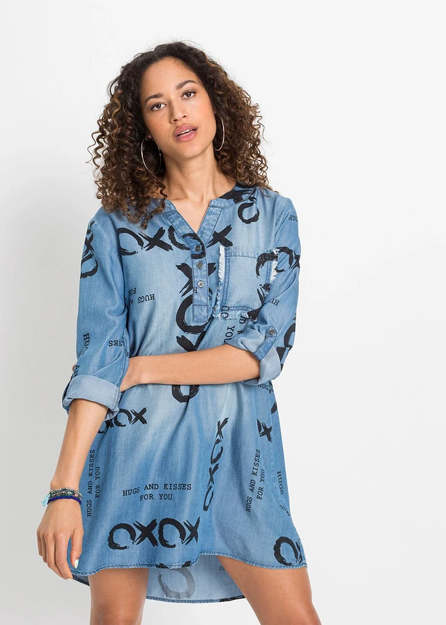 Jurk van soepel Lyocell, Kleur: blauw denim gedessineerd