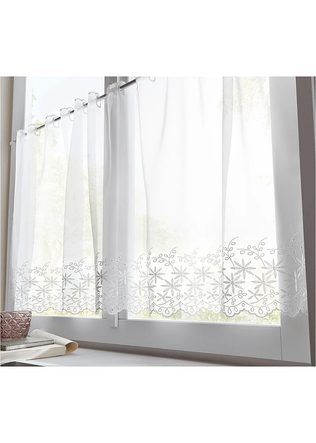 Brise-bise avec broderies anglaises et polyester recyclé, Couleur: blanc