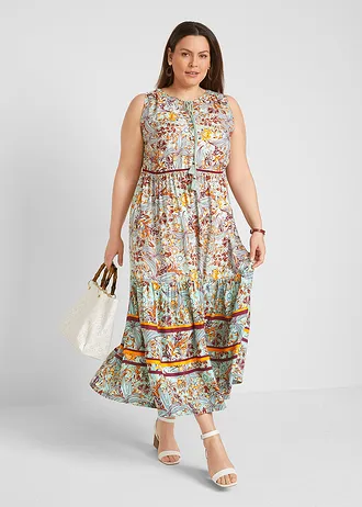 Rochie maxi cu borduri imprimate, culoare: verde de mare